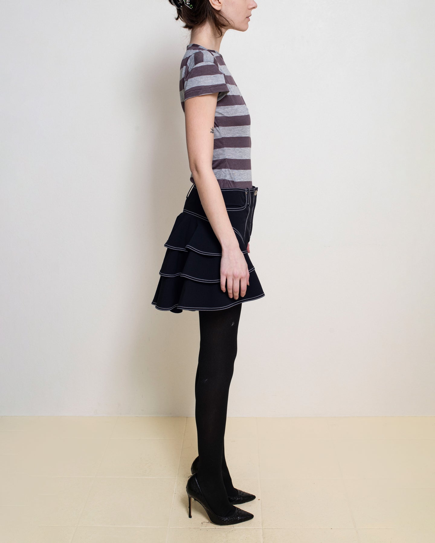 Priscavera - Black Ruffle Mini Skirt